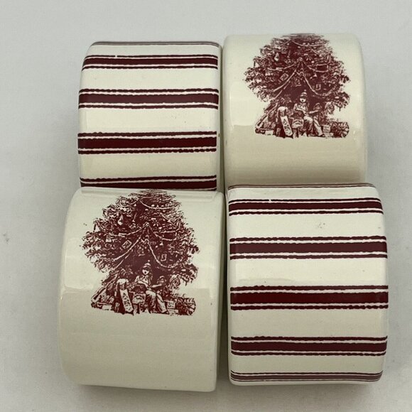 Vintage 2004 Square Nest Ceramic Napkin Rings Holders Christmas Tree Set Of Four - Picture 2 of 16